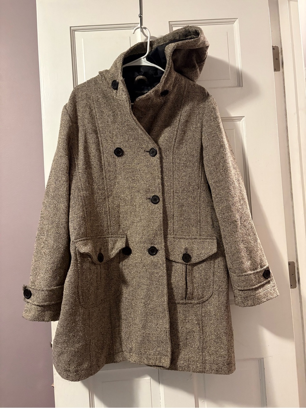 American Eagle Outfitters Hooded Double-Breasted Peacoat - Taupe/Brown